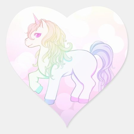 Cute Kawaii Rainbow Colored Unicorn Pony Heart Sticker