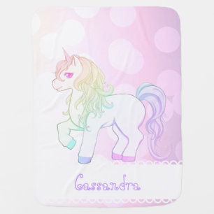 Cute kawaii rainbow colored unicorn pony swaddle blanket