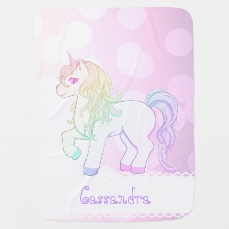 Cute Kawaii Rainbow Colored Unicorn Pony Swaddle Blanket