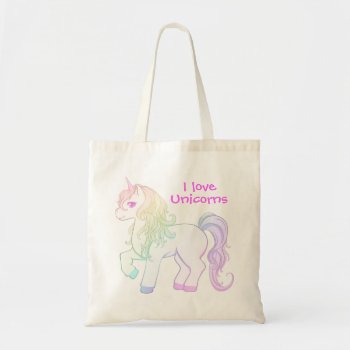 Cute Kawaii Rainbow Colored Unicorn Pony Tote Bag by DiaSuuArt at Zazzle