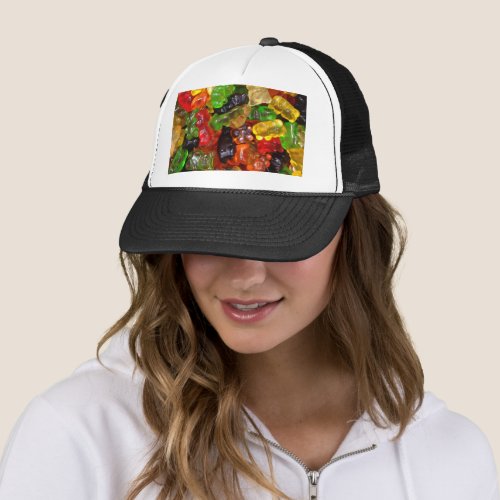 cute kawaii rainbow colorful candy bear gummy trucker hat