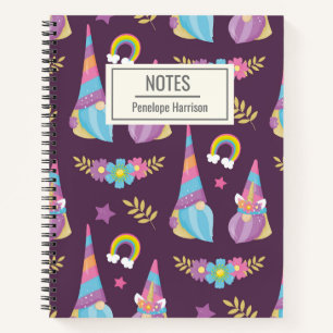 Cute Kawaii Rainbow Gnomes Pattern Personalized Notebook