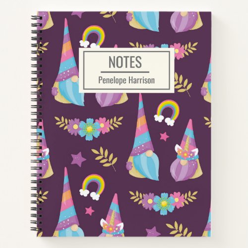 Cute Kawaii Rainbow Gnomes Pattern Personalized Notebook