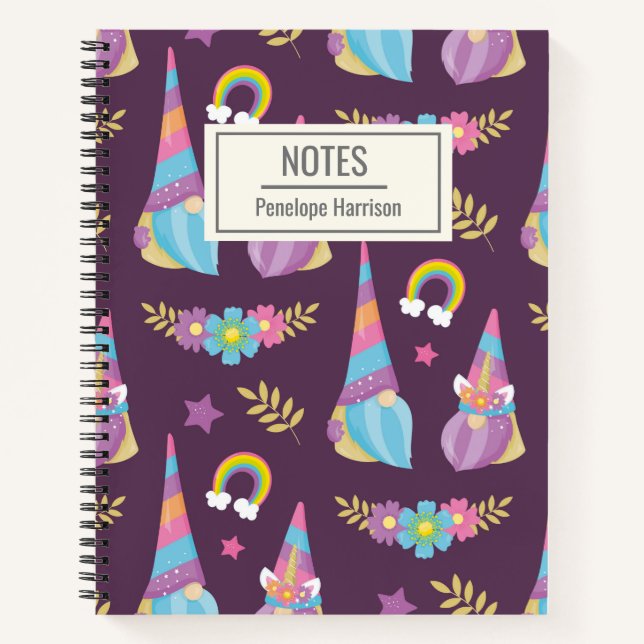 Cute Kawaii Rainbow Gnomes Pattern Personalized Notebook (Front)