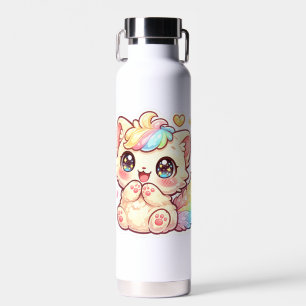 Cute Kawaii Rainbow Kitten Pastel Fluffy Cat Stick Water Bottle
