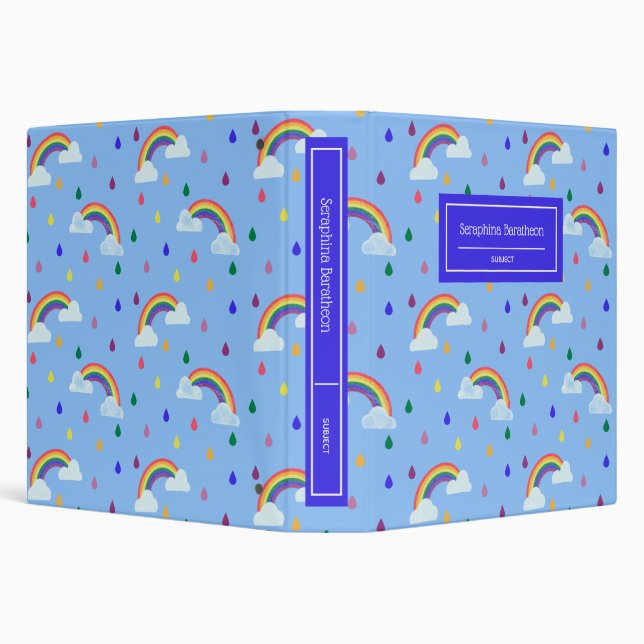 Cute Kawaii Rainbow Rain Sky Personalized 3 Ring Binder (Background)