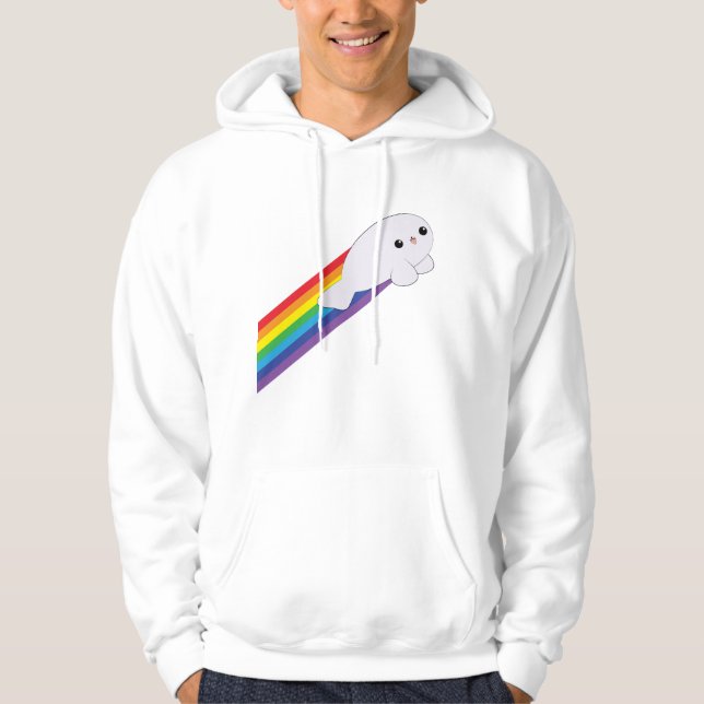 Cute Kawaii Rainbow Rocket Baby Seal Hoodie (Front)