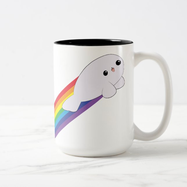 Cute Kawaii Rainbow Rocket Baby Seal Two Tone Mug (Right)