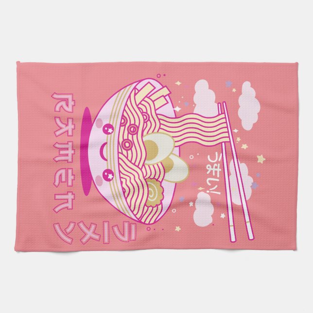 Cute Kawaii Ramen Anime Noodles Ramen Girls, Teens Kitchen Towel (Horizontal)