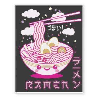 Cute Kawaii Ramen Anime Noodles Ramen Girls, Teens Temporary Tattoos