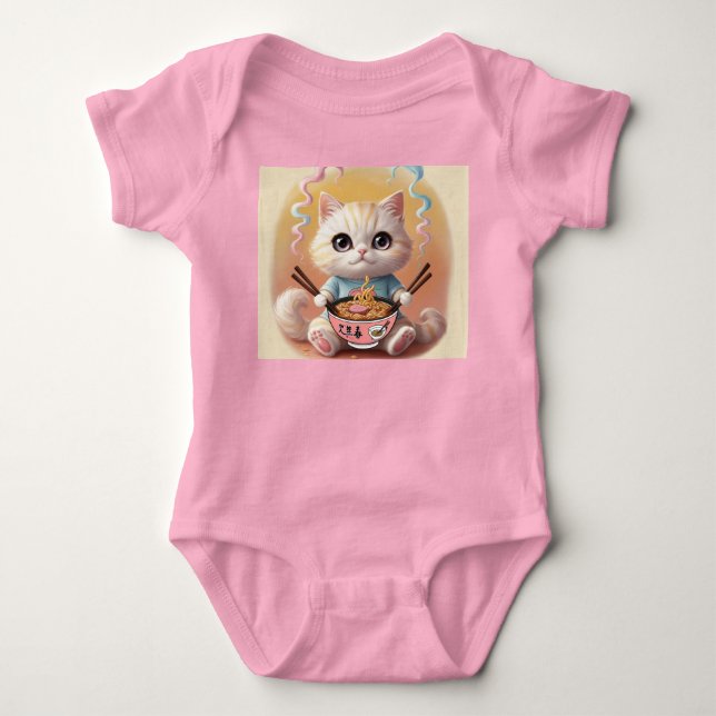 Cute Kawaii Ramen Cat Baby Bodysuit – Adorable Noo (Front)
