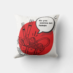 Cute Kawaii Ramen - Funny Japanese Food Throw Pillow