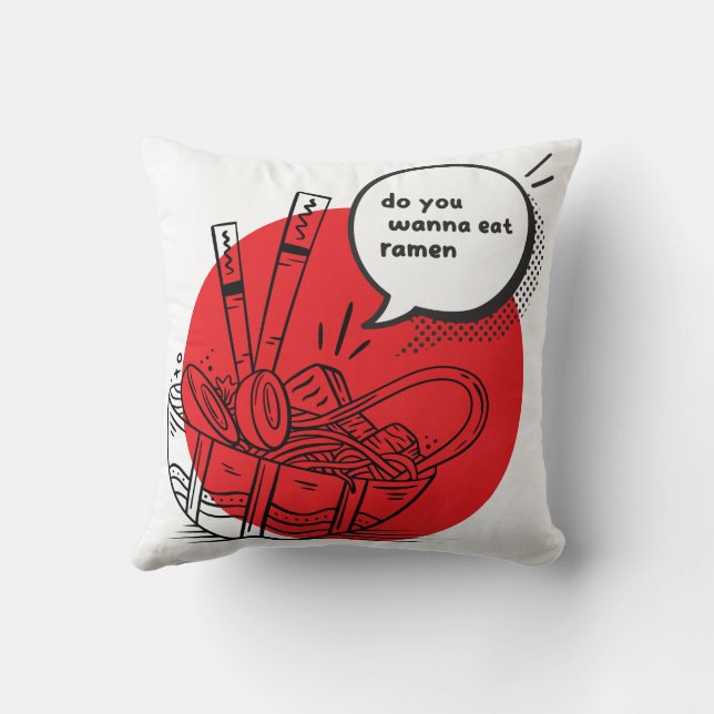 Cute Kawaii Ramen - Funny Japanese Food  Throw Pillow (Back)