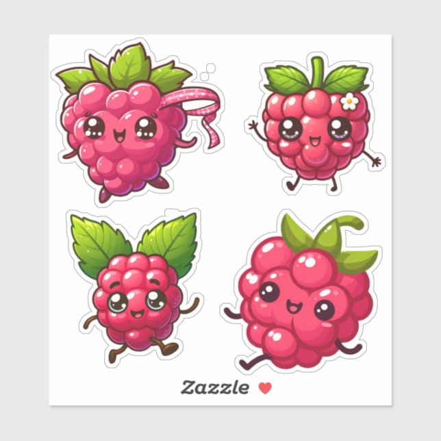 cute kawaii raspberries sticker (Sheet)