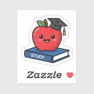 Cute Kawaii Red Apple Wearing Graduation Cap Smart Sticker