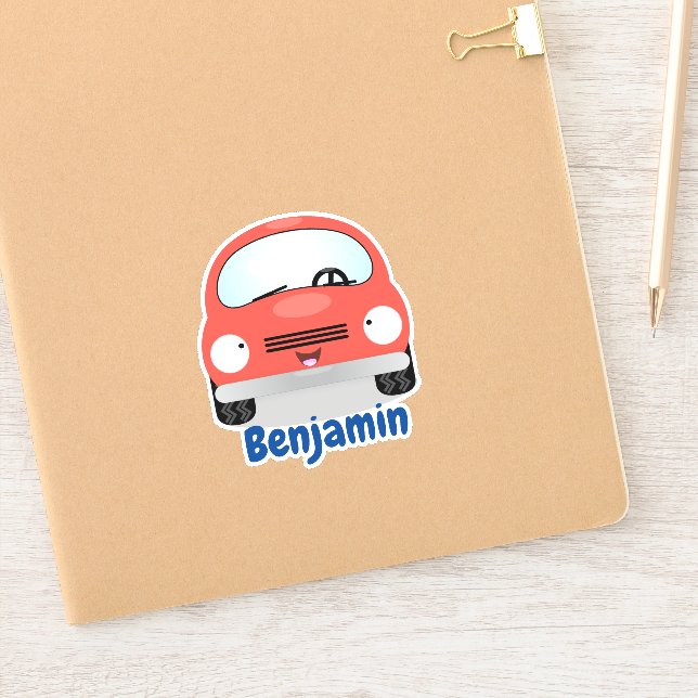 Cute kawaii red car cartoon illustration sticker (Notebook)