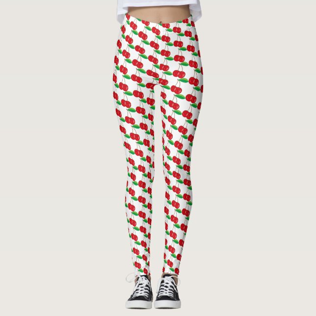 Cute Kawaii Red Cherries Summer Fruit Kids Leggings (Front)