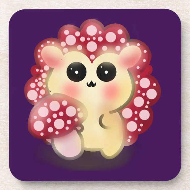 Cute Kawaii Red Mushroom Hedgehog Toadstool Art Beverage Coaster (Front)