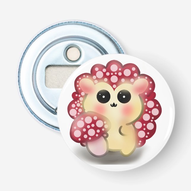 Cute Kawaii Red Mushroom Hedgehog Toadstool Art Bottle Opener (Front)