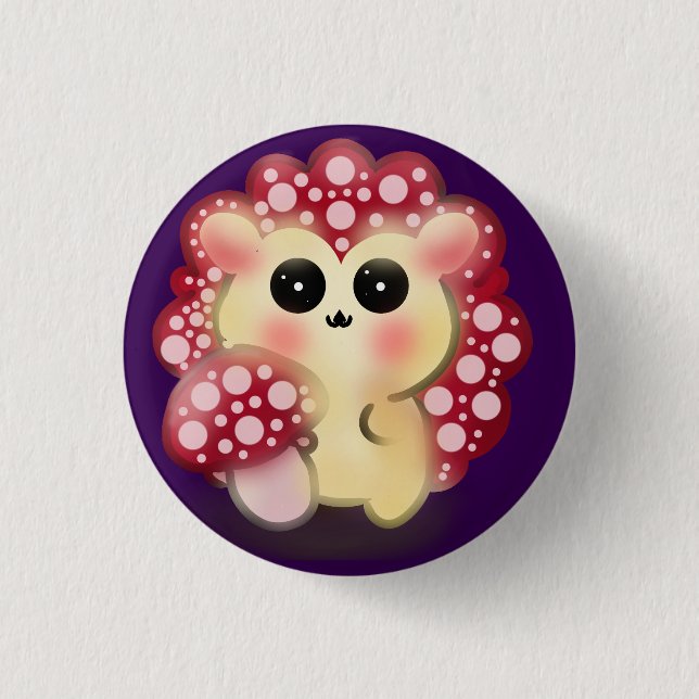 Cute Kawaii Red Mushroom Hedgehog Toadstool Art Button (Front)