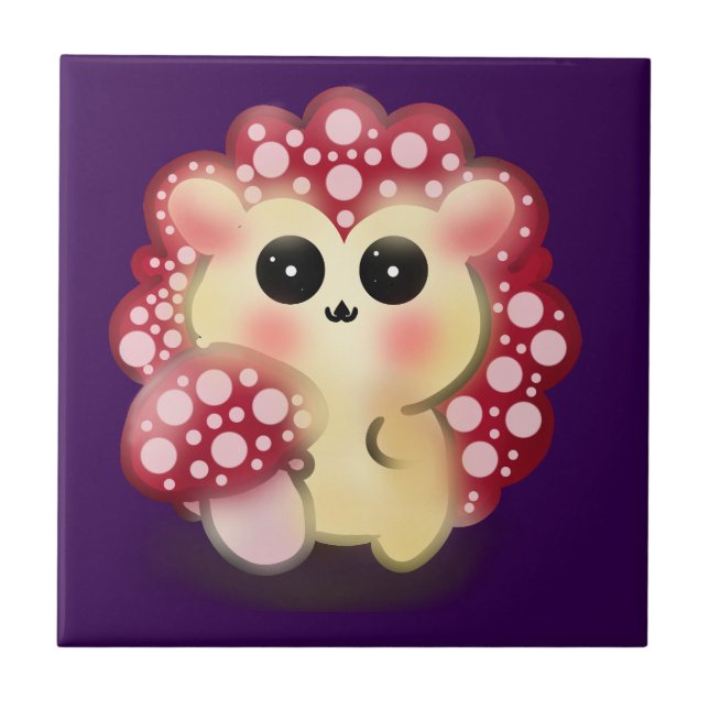 Cute Kawaii Red Mushroom Hedgehog Toadstool Art Ceramic Tile (Front)
