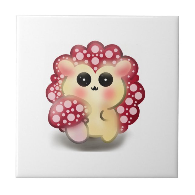 Cute Kawaii Red Mushroom Hedgehog Toadstool Art Ceramic Tile (Front)