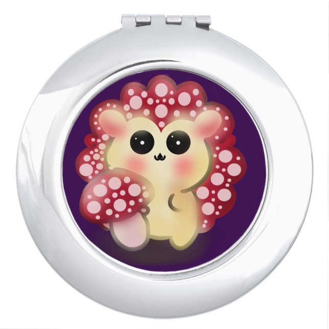 Cute Kawaii Red Mushroom Hedgehog Toadstool Art Compact Mirror (Front)