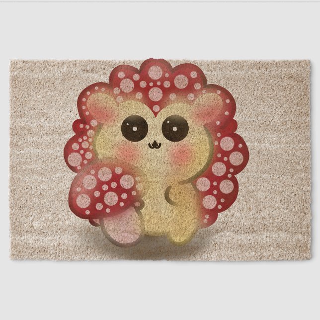 Cute Kawaii Red Mushroom Hedgehog Toadstool Art Fiber Doormat (Front)