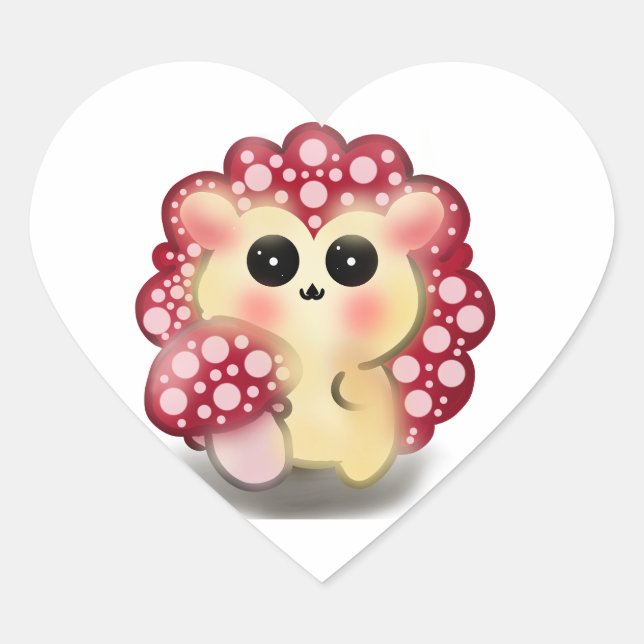 Cute Kawaii Red Mushroom Hedgehog Toadstool Art Heart Sticker (Front)