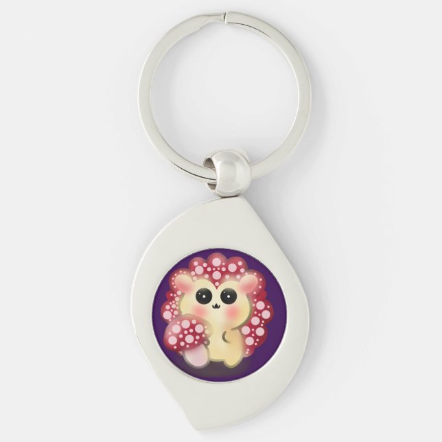 Cute Kawaii Red Mushroom Hedgehog Toadstool Art Keychain (Front)