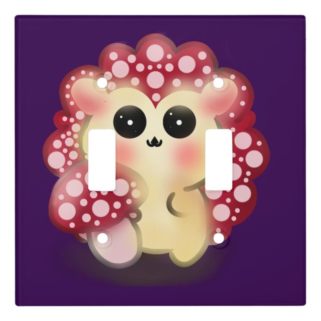 Cute Kawaii Red Mushroom Hedgehog Toadstool Art Light Switch Cover (Front)