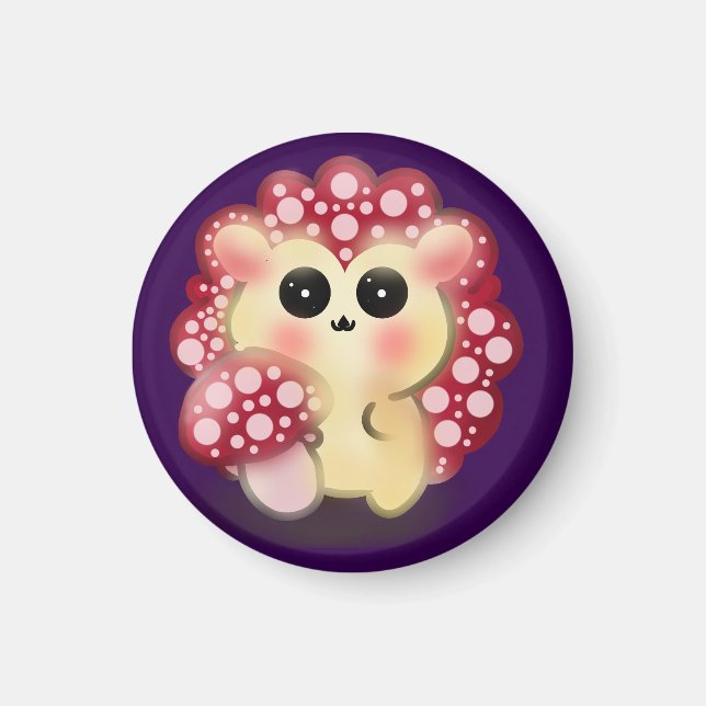 Cute Kawaii Red Mushroom Hedgehog Toadstool Art Magnet (Front)