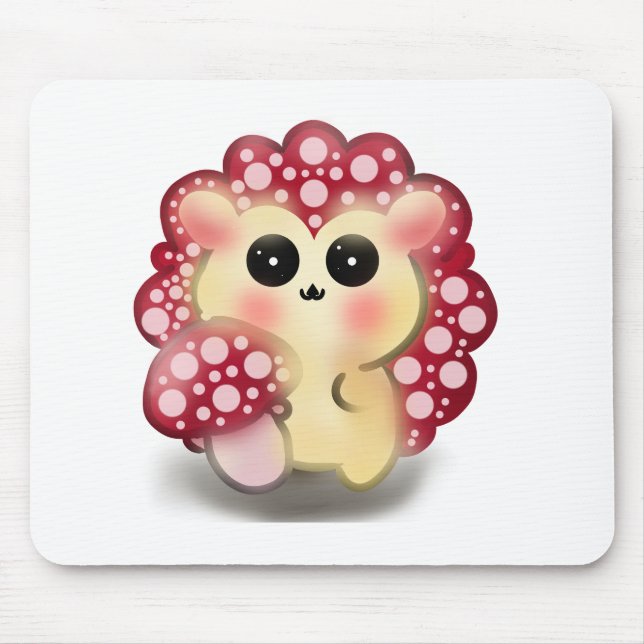 Cute Kawaii Red Mushroom Hedgehog Toadstool Art Mouse Pad (Front)