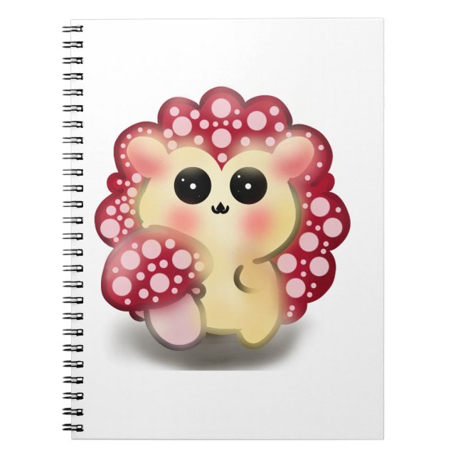 Cute Kawaii Red Mushroom Hedgehog Toadstool Art Notebook (Front)