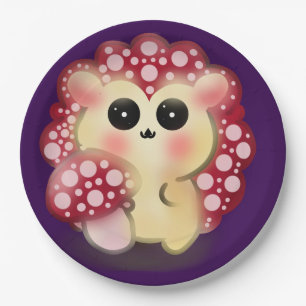 Cute Kawaii Red Mushroom Hedgehog Toadstool Art Paper Plates