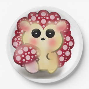 Cute Kawaii Red Mushroom Hedgehog Toadstool Art Paper Plates