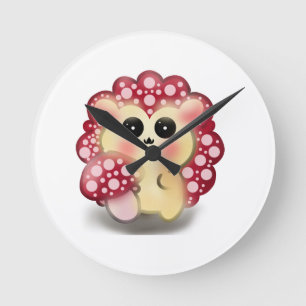 Cute Kawaii Red Mushroom Hedgehog Toadstool Art Round Clock