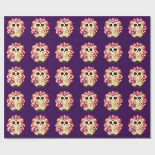 Cute Kawaii Red Mushroom Hedgehog Toadstool Art Wrapping Paper