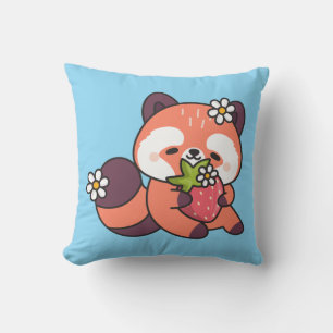 Cute Kawaii Red Panda with Strawberry Throw Pillow