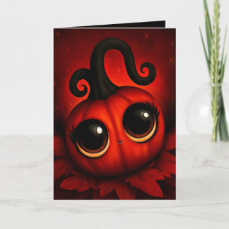 Cute Kawaii Red Pumpkin Halloween Illustration Card