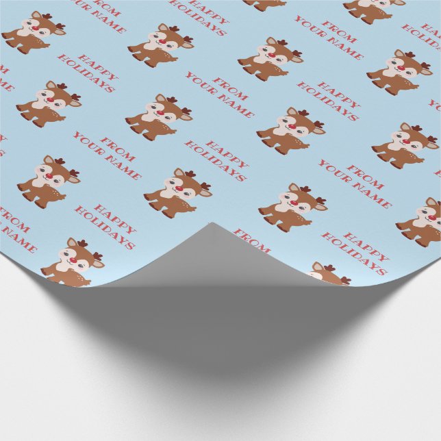 Cute Kawaii Reindeer Personalized Gift Wrap (Corner)