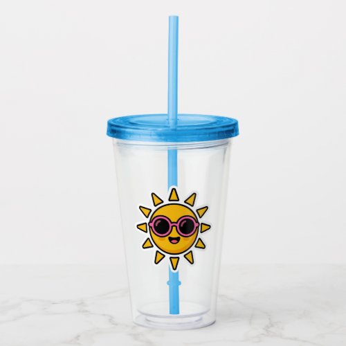 Cute Kawaii Retro Sun Wearing Pink Sunglasses Summ Acrylic Tumbler