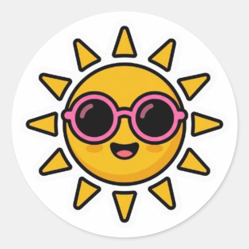 Cute Kawaii Retro Sun Wearing Pink SunglassSticker Classic Round Sticker
