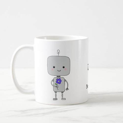 Cute Kawaii Robot Personalized with Names Gift  Coffee Mug