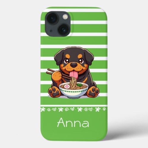 Cute Kawaii Rottweiler Puppy Eating Ramen iPhone 13 Case