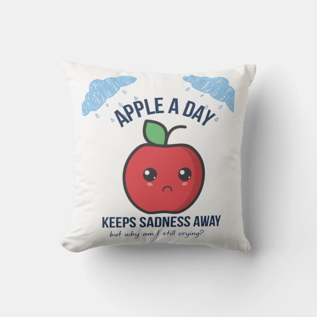 Cute Kawaii Sad Apple Pillow – Funny Fruit for Kid (Front)