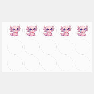 Cute Kawaii Sad Axolotl Crying with Broken Heart S Labels
