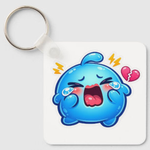 Cute Kawaii Sad Blue Slime Crying with Broken Hear Keychain