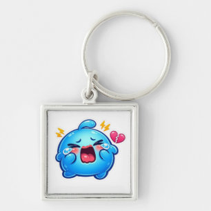 Cute Kawaii Sad Blue Slime Crying with BrokSticker Keychain