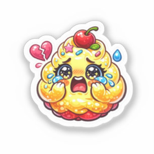 Cute Kawaii Sad Cupcake Crying with Broken Heart S Sticker